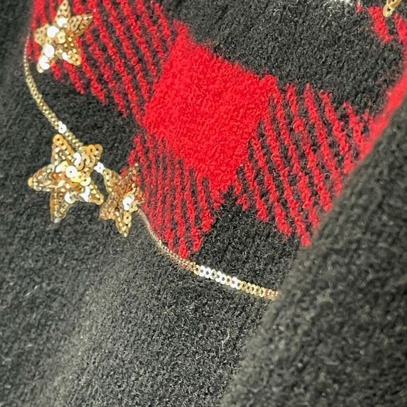 TORRID Sweater Size 2X Black Red Sequin Plaid Lips Crew Neck Pullover Festive - Picture 13 of 16